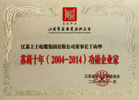 丁山華榮獲“2004-2014年度蘇商十年功勛企業家”